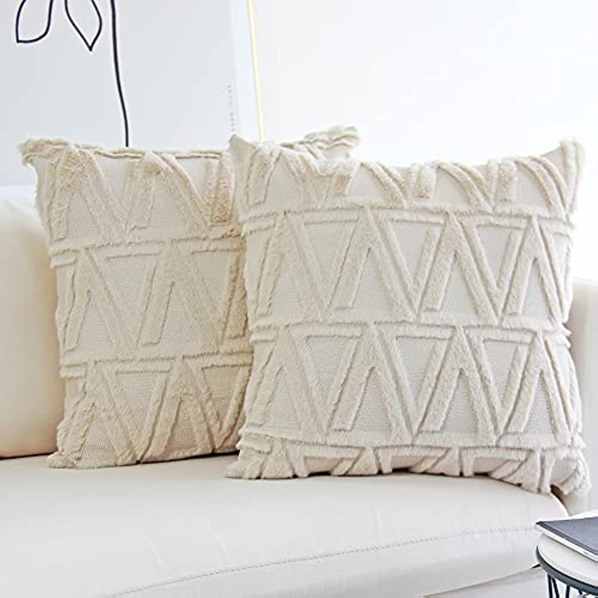 Anhome Plush Short Wool Velvet Decorative Throw Pillow Covers Luxury Style Cushion Case Faux Fur Fluffy Pillowcases for Sofa Bedroom Pack of 2 20 x 20 Inch Beige
