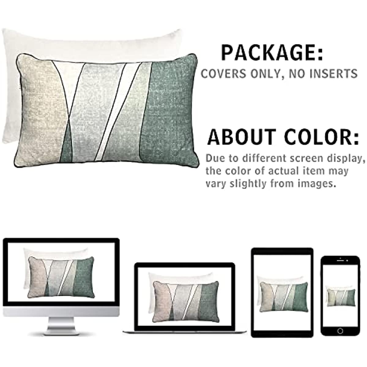 Anhome Cotton Linen Lumbar Throw Pillow Covers 12x20'' Set of 2 Decorative Pillow Covers for Sofa Couch Living Room