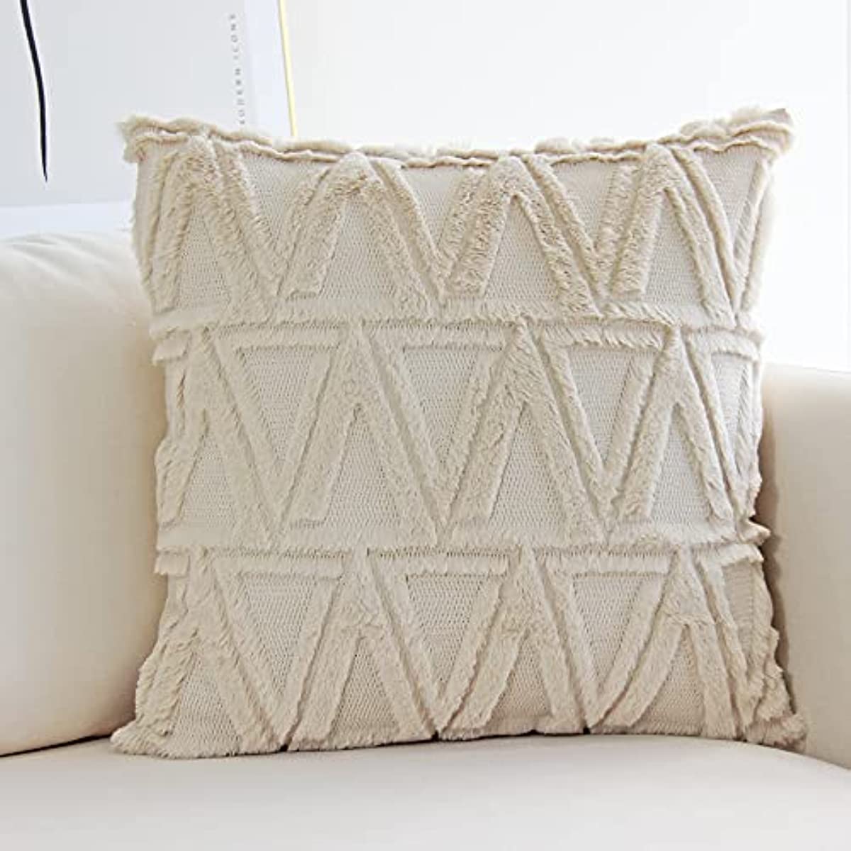 Anhome Plush Short Wool Velvet Decorative Throw Pillow Covers Luxury Style Cushion Case Faux Fur Fluffy Pillowcases for Sofa Bedroom Pack of 2 20 x 20 Inch Beige