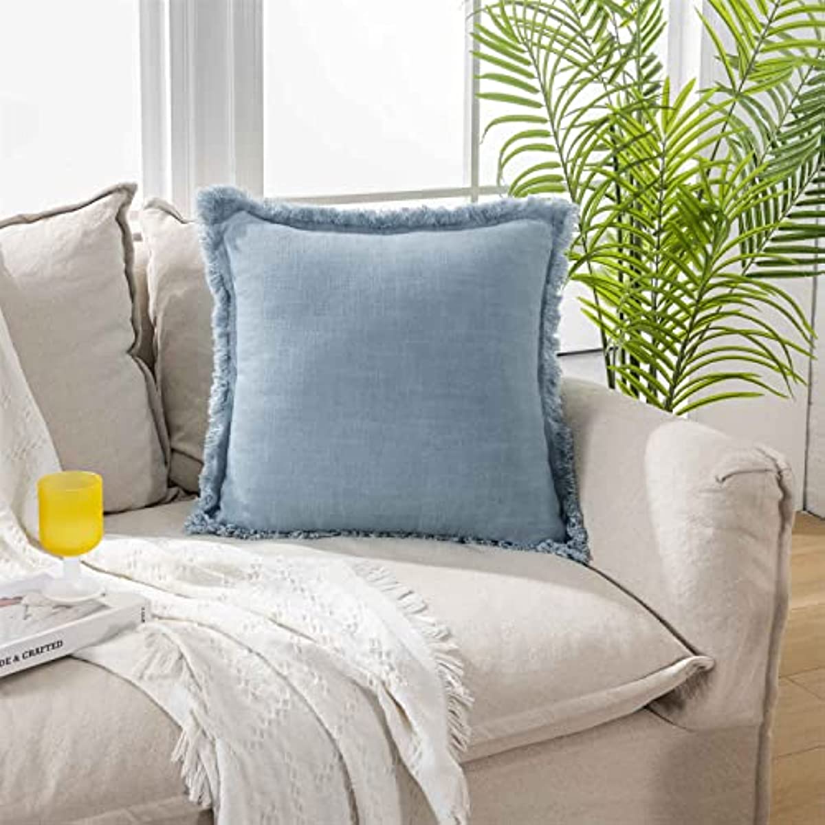 Anhome Decorative Throw Pillow Case Set - Decorative Cottage 18 x 18 Inch Pillow Case Linen Bohemian Cushion Cover for Beds, Sofas, Outdoor Turquoise