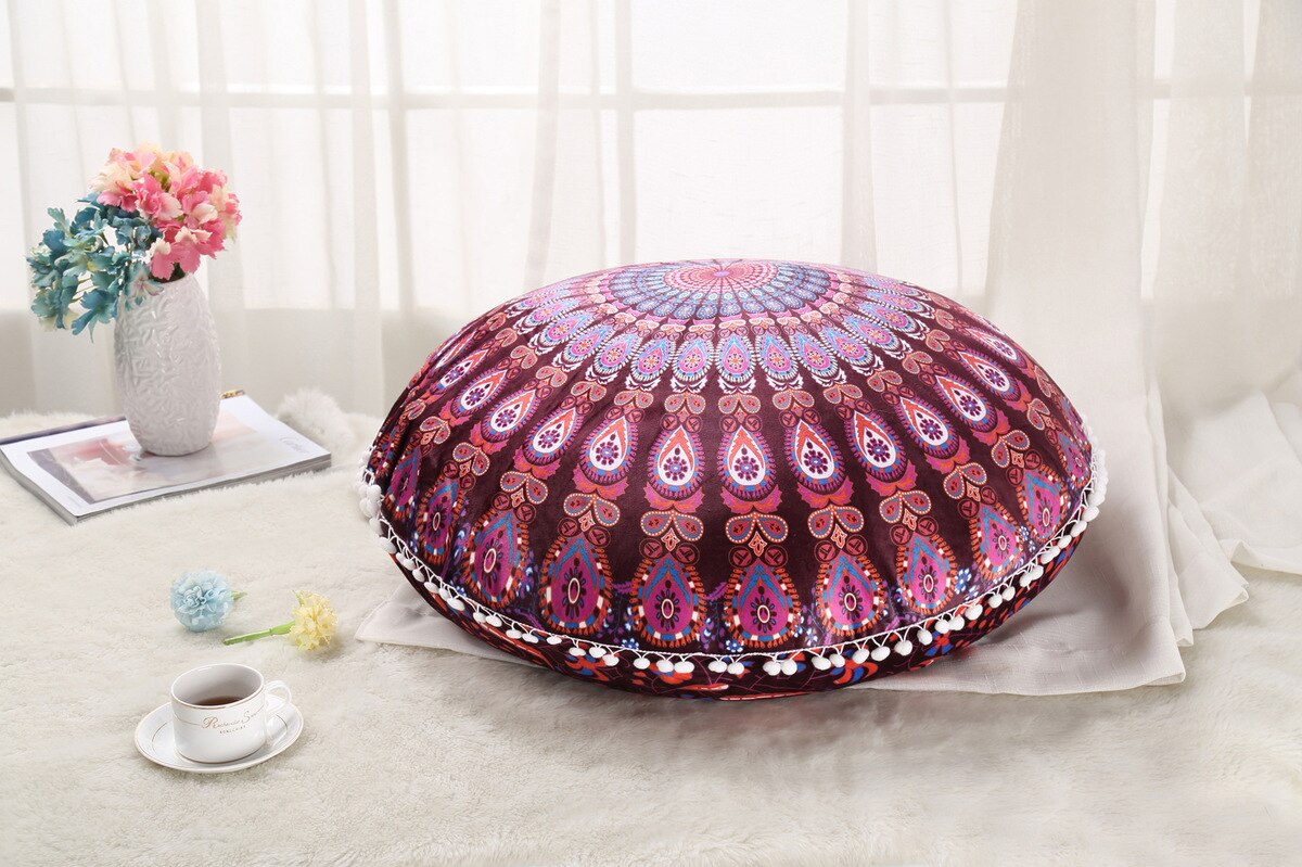 ANHOMEColorful Mandala Floor Pillows Ottoman Round Bohemian Meditation Cushion Pillow Pouf48