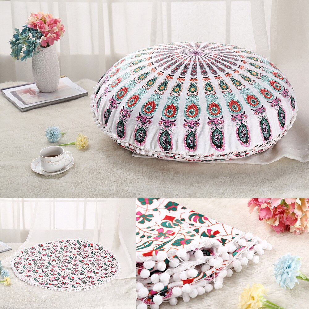 ANHOMEColorful Mandala Floor Pillows Ottoman Round Bohemian Meditation Cushion Pillow Pouf48