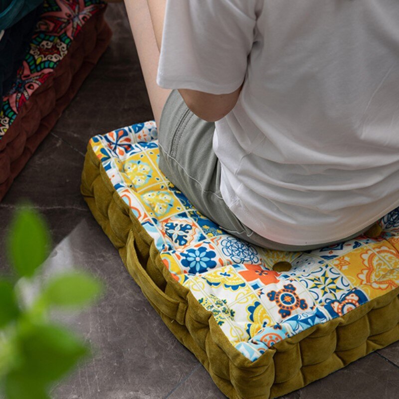 ANHOMESquare Seat Bohemian Cushion Mandala Floor Seat Cushion Velvet Yoga Pillow Japanese Tatami Mat for Reading Nook Party Decoration