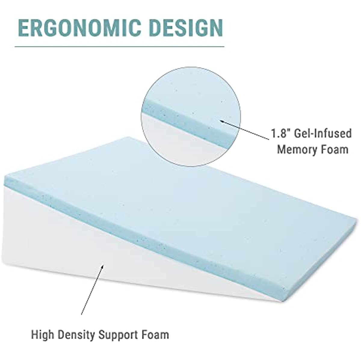 ANHOME Bed wedge pillow with memory foam top for sleeping, 8" (approx. 20.3 cm) high support triangular pillow for reading and resting, bed pillow for leg and back support, with washable pillowcase