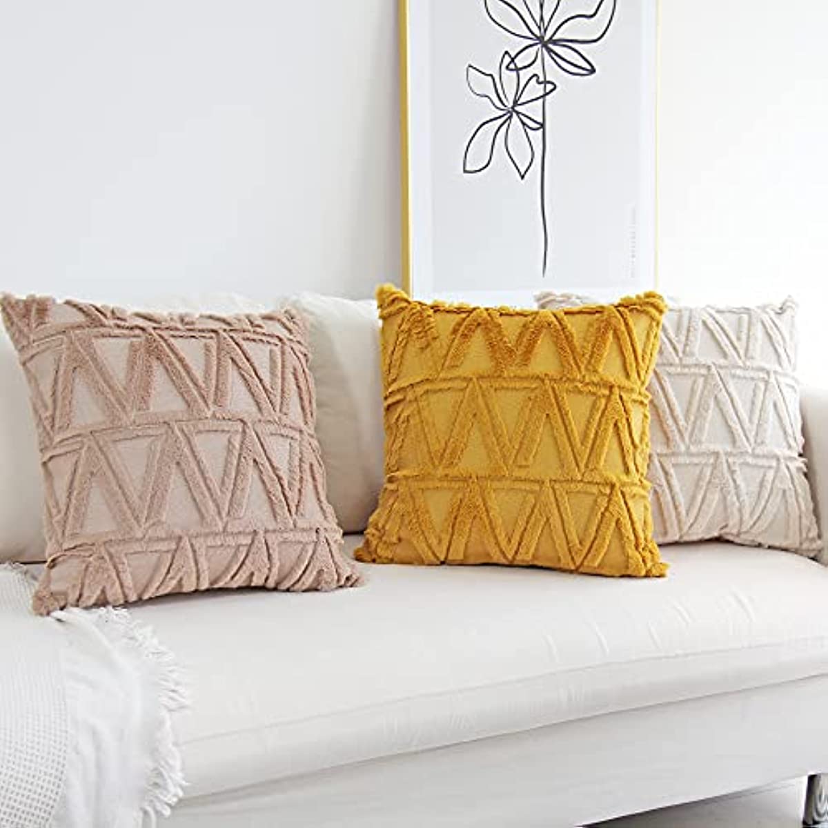 Anhome Plush Short Wool Velvet Decorative Throw Pillow Covers Luxury Style Cushion Case Faux Fur Fluffy Pillowcases for Sofa Bedroom Pack of 2 20 x 20 Inch Beige