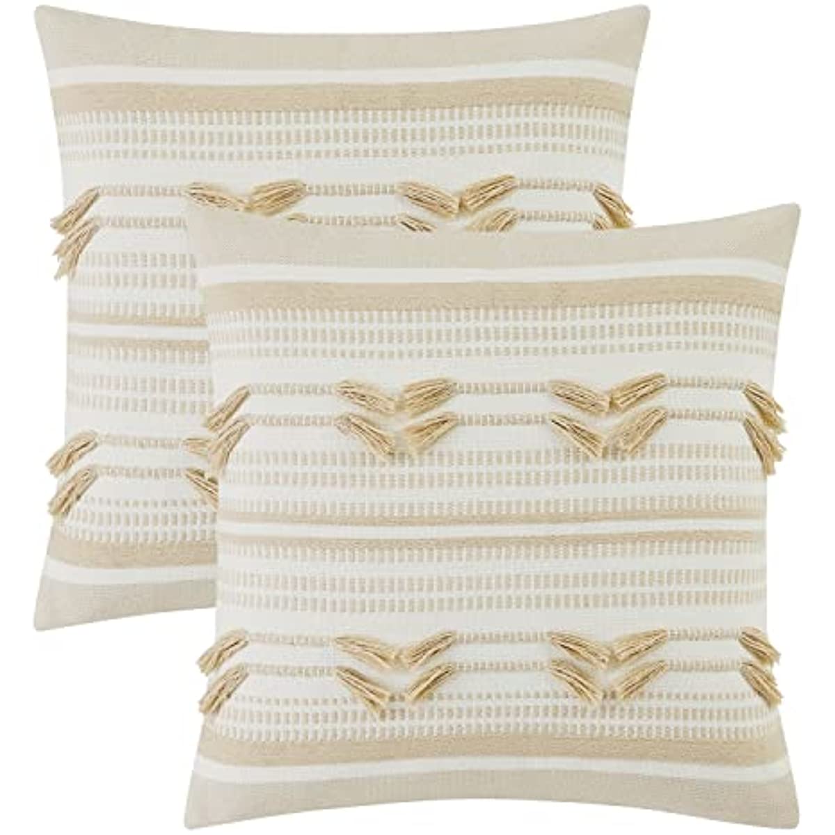Anhome Set of 2 Throw Pillow Covers for Sofa 18x18 Beige Cotton Decorative Cushion Pillow Covers for Couch Square Pillow Case Living Room Bedroom