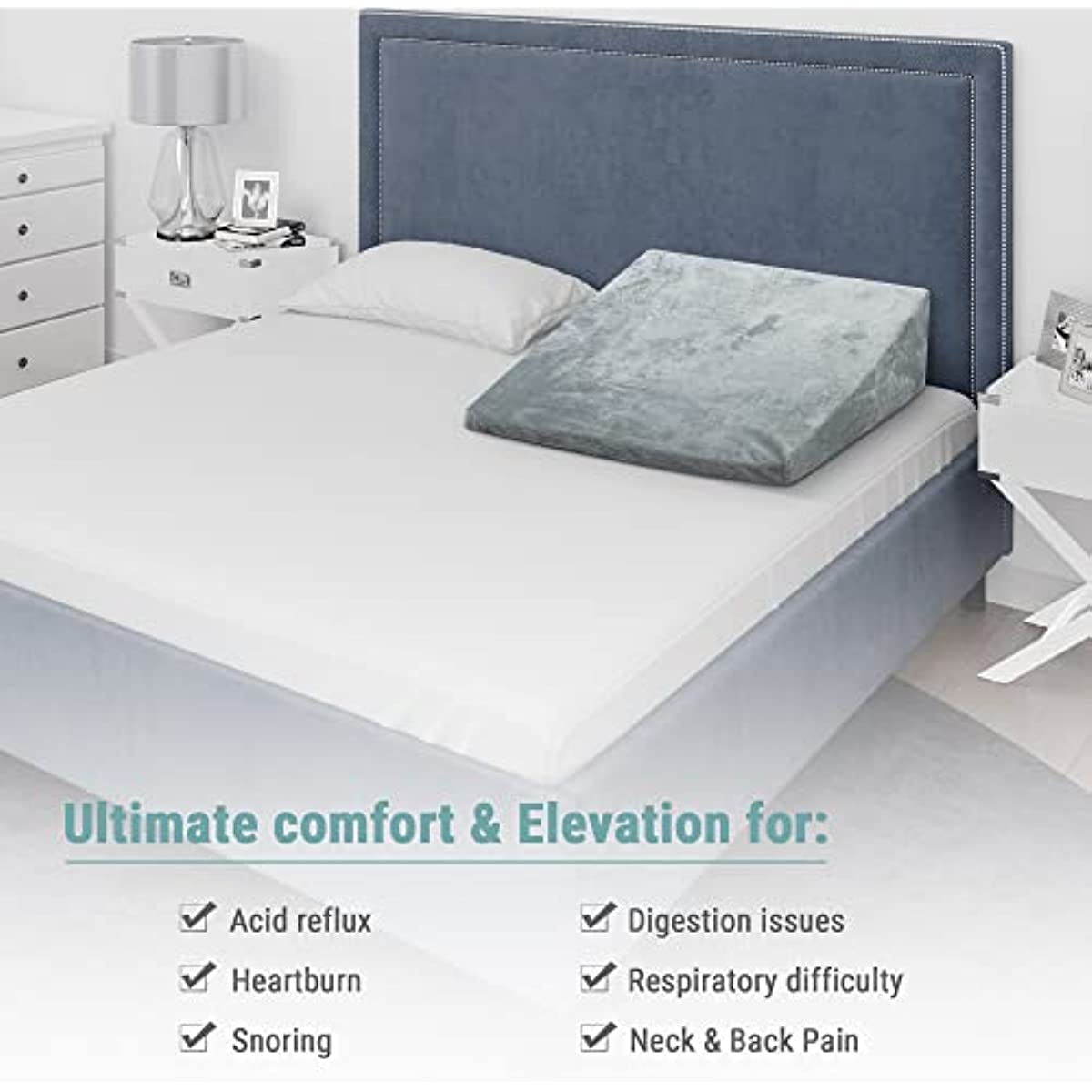 ANHOME Bed wedge pillow with memory foam top for sleeping, 8" (approx. 20.3 cm) high support triangular pillow for reading and resting, bed pillow for leg and back support, with washable pillowcase