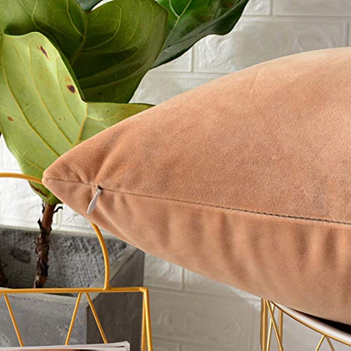 Anhome 2-piece, velvet soft trim square throw pillowcase, cushion cover, pillow cover, home décor sofa sofa chair 20x20 inches / 50x50 cm (light brown)