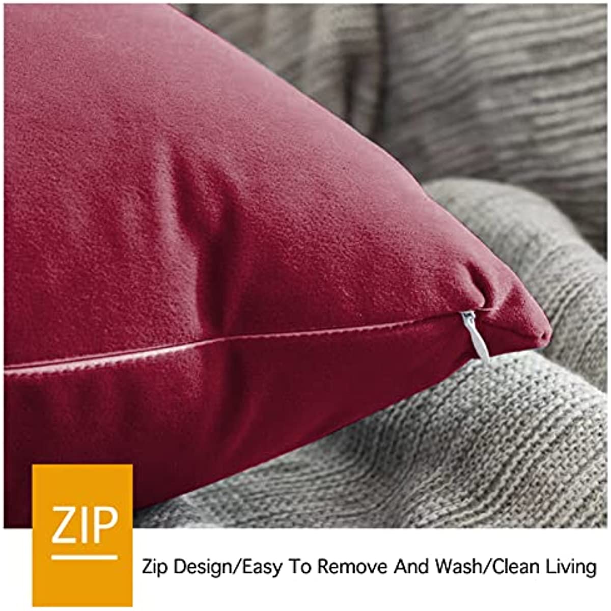 Anhome 2-Piece Set Velvet Pillow Covers, Smooth and Soft Square Pillow Covers，Designed for Decorating Sofas, Bedrooms and Cars with Pillow Covers（Multiple Size Options） RED