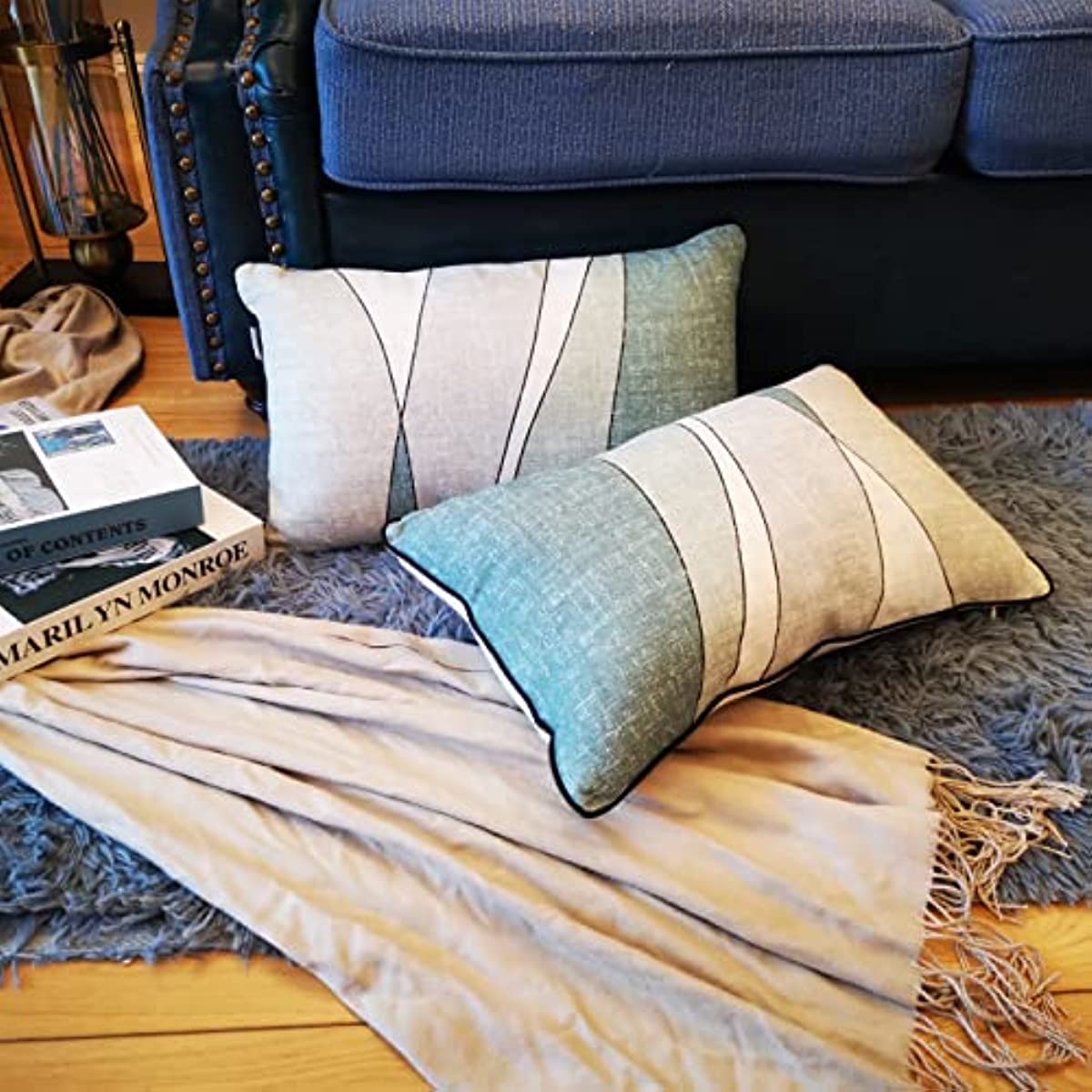 Anhome Cotton Linen Lumbar Throw Pillow Covers 12x20'' Set of 2 Decorative Pillow Covers for Sofa Couch Living Room