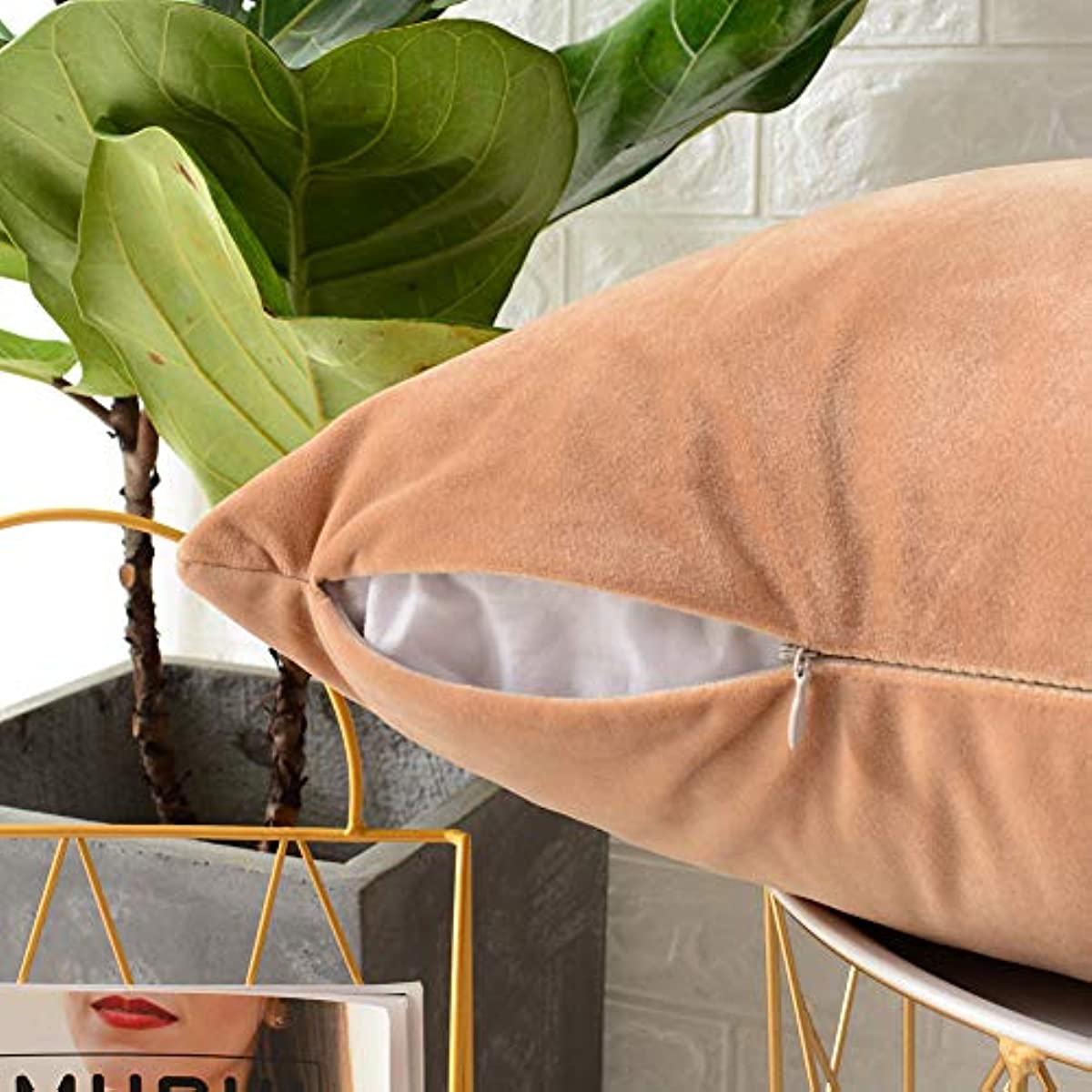 Anhome 2-piece, velvet soft trim square throw pillowcase, cushion cover, pillow cover, home décor sofa sofa chair 20x20 inches / 50x50 cm (light brown)