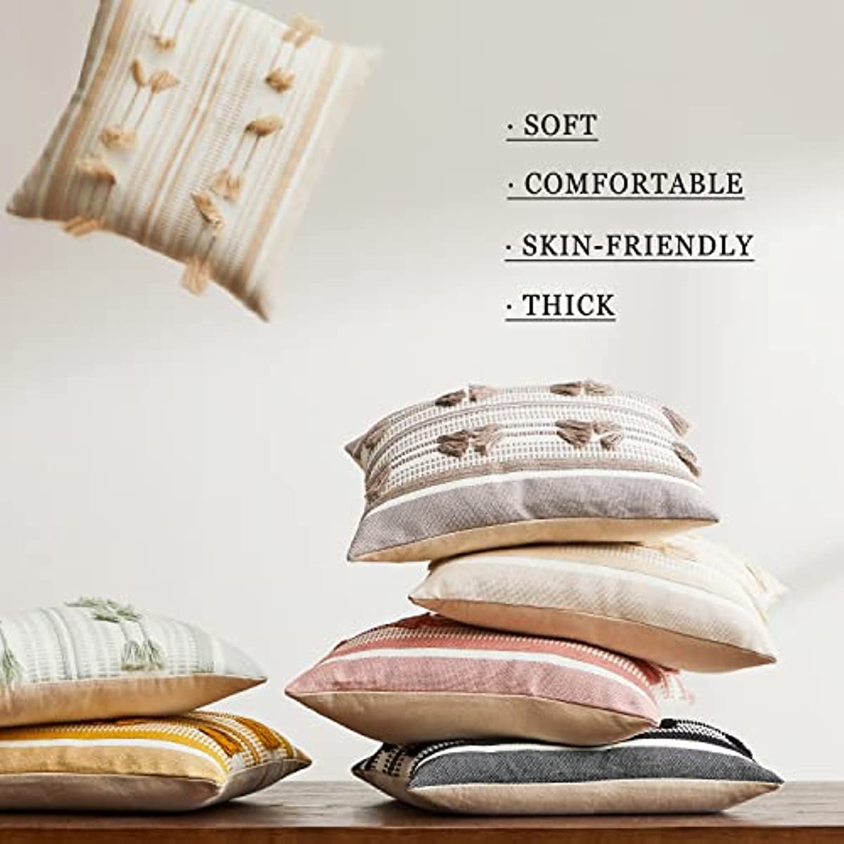 Anhome Set of 2 Throw Pillow Covers for Sofa 18x18 Beige Cotton Decorative Cushion Pillow Covers for Couch Square Pillow Case Living Room Bedroom