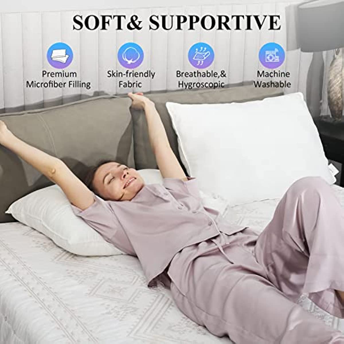 ANHOME Fluffy Bed Pillow for Sleeping 2 Pack Queen Size, Microfiber Filling Breathable Soft Supportive Pillow for Back, Stomach or Side Sleepers Cool Pillow 20x28 White (Queen)