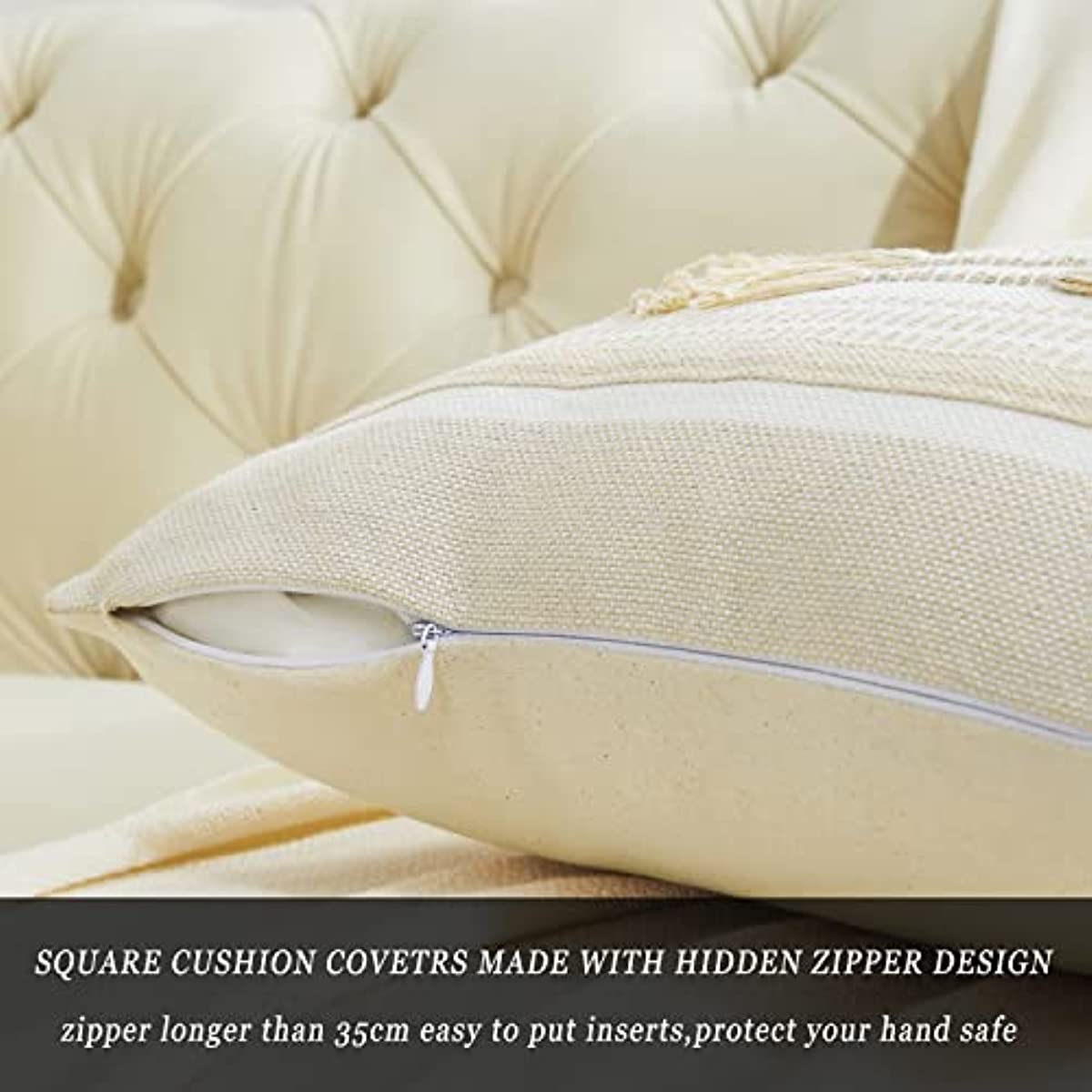 Anhome Set of 2 Throw Pillow Covers for Sofa 18x18 Beige Cotton Decorative Cushion Pillow Covers for Couch Square Pillow Case Living Room Bedroom