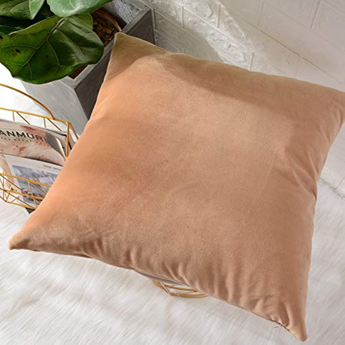 Anhome 2-piece, velvet soft trim square throw pillowcase, cushion cover, pillow cover, home décor sofa sofa chair 20x20 inches / 50x50 cm (light brown)