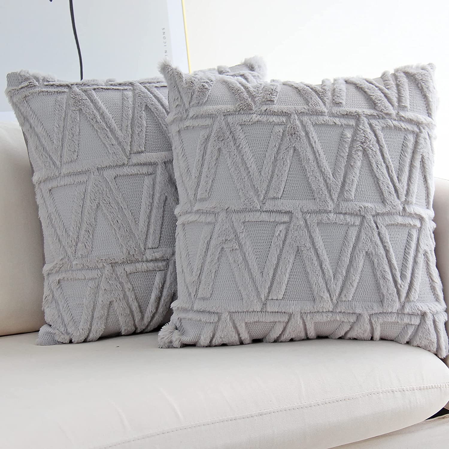 Anhome Plush Short Wool Velvet Decorative Throw Pillow Covers Luxury Style Cushion Case Faux Fur Fluffy Pillowcases for Sofa Bedroom Pack of 2 20 x 20 Inch Beige