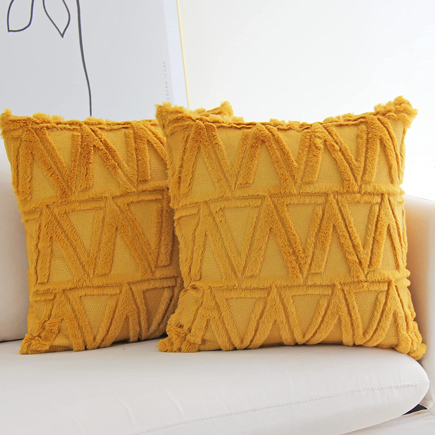 Anhome Plush Short Wool Velvet Decorative Throw Pillow Covers Luxury Style Cushion Case Faux Fur Fluffy Pillowcases for Sofa Bedroom Pack of 2 20 x 20 Inch Beige