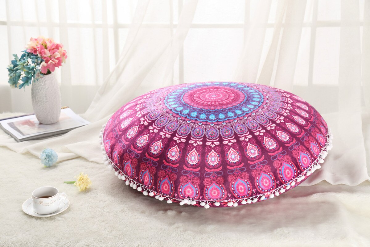 ANHOMEColorful Mandala Floor Pillows Ottoman Round Bohemian Meditation Cushion Pillow Pouf48