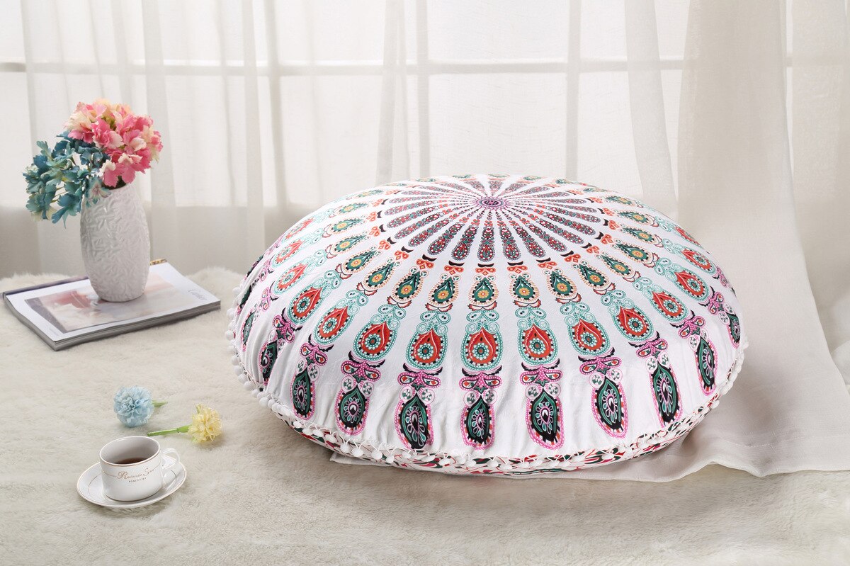 ANHOMEColorful Mandala Floor Pillows Ottoman Round Bohemian Meditation Cushion Pillow Pouf48