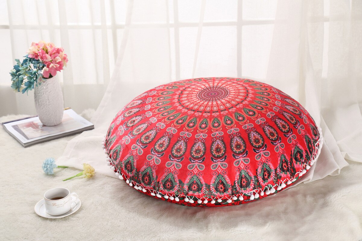 ANHOMEColorful Mandala Floor Pillows Ottoman Round Bohemian Meditation Cushion Pillow Pouf48