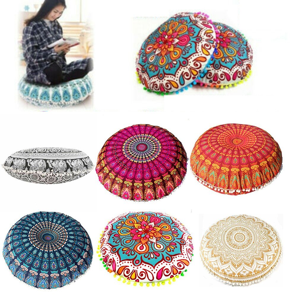 ANHOMERound Mandala Pattern Pillowcase Bohemian Cushion Cover Boho Floor Cushion Pillows Cover Case Home Decoration 43x43cm